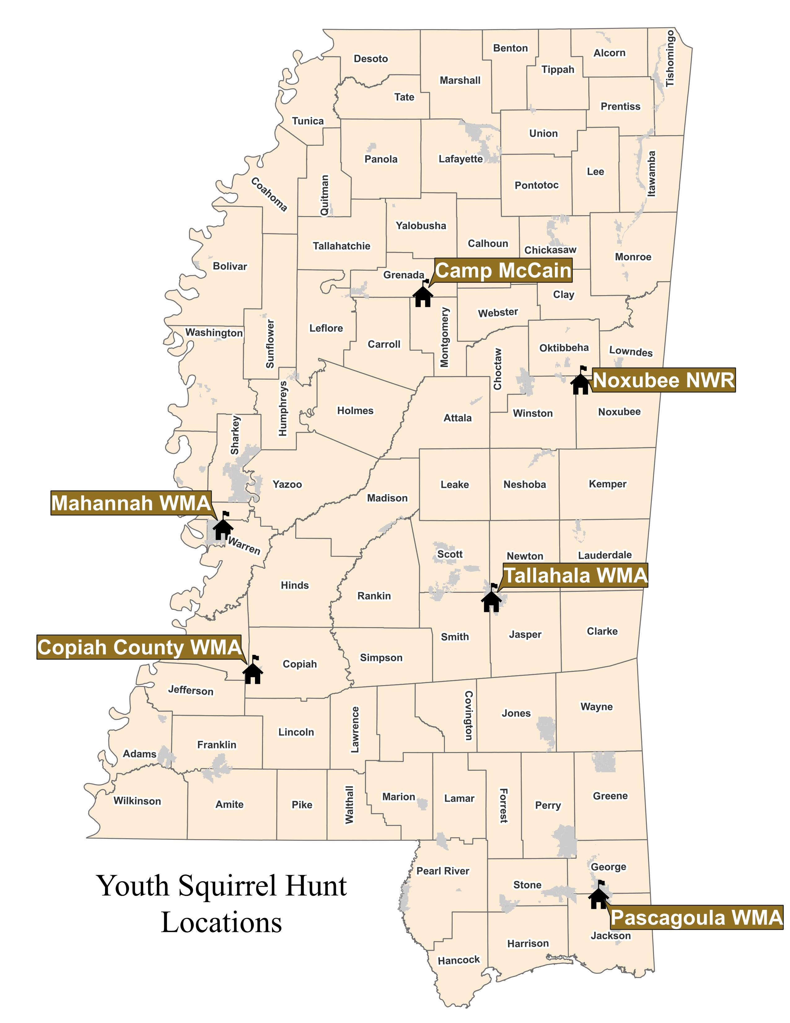 Youth Squirrel Hunt Locations Map