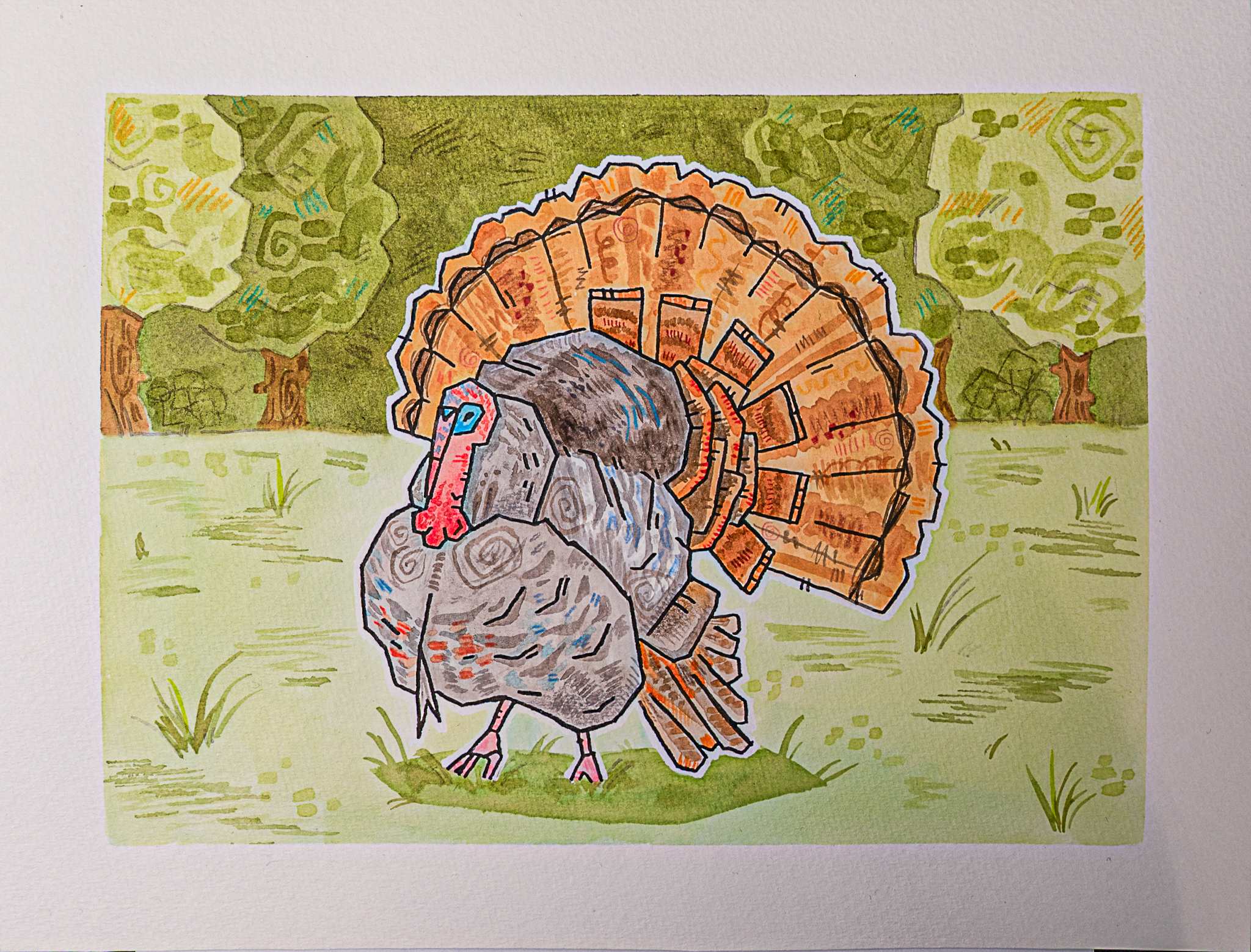 Caroline Covington - Wild Turkey - Watercolor and Ink
