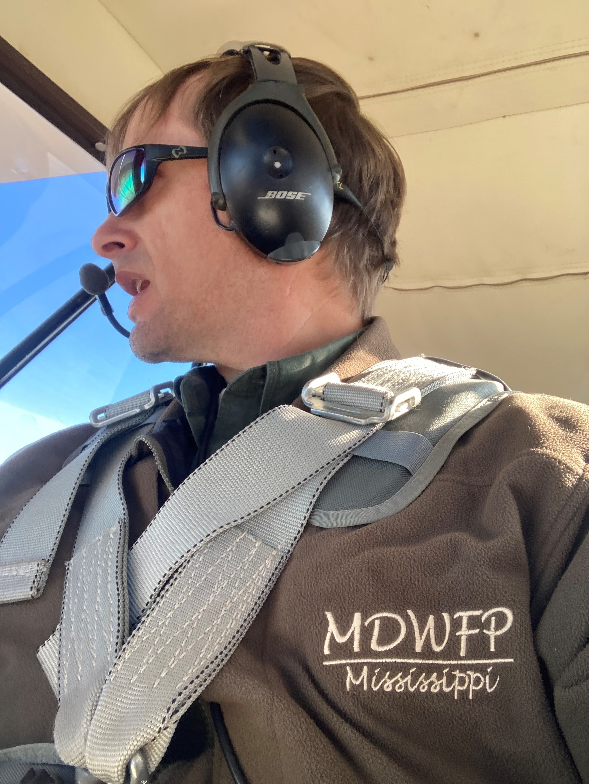 MDWFP Waterfowl Program Coordinator Houston Havens making aerial observations.
